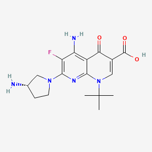 molecular formula C17H22FN5O3 B1202823 5-amino-7-[(3S)-3-aminopyrrolidin-1-yl]-1-tert-butyl-6-fluoro-4-oxo-1,8-naphthyridine-3-carboxylic acid CAS No. 147740-98-5