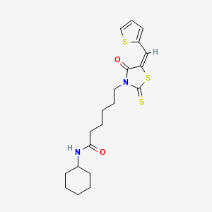 molecular formula C20H26N2O2S3 B12028263 N-Cyclohexyl-6-[(5E)-4-oxo-5-(2-thienylmethylene)-2-thioxo-1,3-thiazolidin-3-YL]hexanamide 