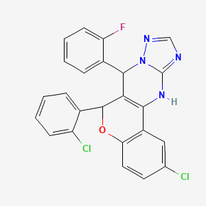 molecular formula C24H15Cl2FN4O B12028438 2-chloro-6-(2-chlorophenyl)-7-(2-fluorophenyl)-7,12-dihydro-6H-chromeno[4,3-d][1,2,4]triazolo[1,5-a]pyrimidine 