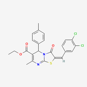 molecular formula C24H20Cl2N2O3S B12028517 Ethyl (2E)-2-(3,4-dichlorobenzylidene)-7-methyl-5-(4-methylphenyl)-3-oxo-2,3-dihydro-5H-(1,3)thiazolo(3,2-A)pyrimidine-6-carboxylate CAS No. 419551-32-9