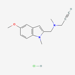 molecular formula C15H19ClN2O B1202854 1H-Indole-2-methanamine, 5-methoxy-N,1-dimethyl-N-2-propynyl-, monohydrochloride CAS No. 130445-52-2