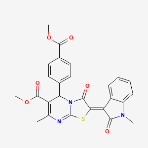 molecular formula C26H21N3O6S B12028544 Methyl 5-(4-(methoxycarbonyl)phenyl)-7-methyl-2-(1-methyl-2-oxoindolin-3-ylidene)-3-oxo-3,5-dihydro-2H-thiazolo[3,2-a]pyrimidine-6-carboxylate CAS No. 609795-48-4