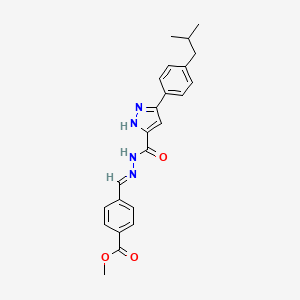 molecular formula C23H24N4O3 B12028631 methyl 4-[(E)-({[3-(4-isobutylphenyl)-1H-pyrazol-5-yl]carbonyl}hydrazono)methyl]benzoate 
