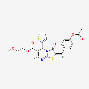 molecular formula C24H22N2O6S2 B12028707 2-Methoxyethyl 2-(4-acetoxybenzylidene)-7-methyl-3-oxo-5-(thiophen-2-yl)-3,5-dihydro-2H-thiazolo[3,2-a]pyrimidine-6-carboxylate CAS No. 617697-15-1