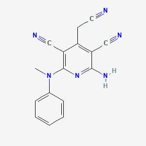 molecular formula C16H12N6 B1202880 2-amino-4-(cyanomethyl)-6-(N-methylanilino)pyridine-3,5-dicarbonitrile 