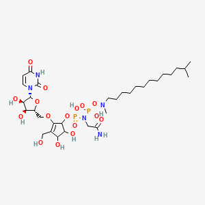 molecular formula C32H57N5O16P2 B1202888 N-(2-amino-2-oxo-ethyl)-[2-[[(2R,3S,4R,5R)-5-(2,4-dioxopyrimidin-1-yl)-3,4-dihydroxy-tetrahydrofuran-2-yl]methoxy]-4,5-dihydroxy-3-(hydroxymethyl)cyclopent-2-en-1-yl]oxy-N-[hydroxy-[methyl(12-methyltridecyl)amino]oxy-phosphoryl]phosphonamidic acid 