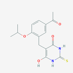 molecular formula C16H18N2O4S B1202893 5-[(5-acetyl-2-propan-2-yloxyphenyl)methyl]-6-hydroxy-2-sulfanylidene-1H-pyrimidin-4-one 