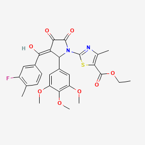 molecular formula C28H27FN2O8S B12029234 ethyl 2-{3-[(3-fluoro-4-methylphenyl)carbonyl]-4-hydroxy-5-oxo-2-(3,4,5-trimethoxyphenyl)-2,5-dihydro-1H-pyrrol-1-yl}-4-methyl-1,3-thiazole-5-carboxylate 