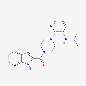 molecular formula C21H25N5O B1202936 Piperazine, 1-(1H-indol-2-ylcarbonyl)-4-(3-((1-methylethyl)amino)-2-pyridinyl)- CAS No. 136816-76-7