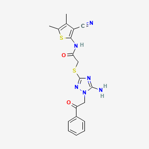 molecular formula C19H18N6O2S2 B1202954 2-[(5-amino-1-phenacyl-1,2,4-triazol-3-yl)thio]-N-(3-cyano-4,5-dimethyl-2-thiophenyl)acetamide 