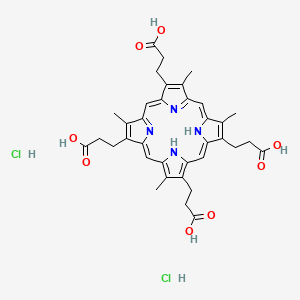 molecular formula C36H40Cl2N4O8 B1202992 21H,23H-Porphine-2,7,12,18-tetrapropanoic acid, 3,8,13,17-tetramethyl-, dihydrochloride CAS No. 68938-73-8