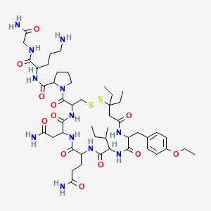 N-[5-amino-1-[(2-amino-2-oxoethyl)amino]-1-oxopentan-2-yl]-1-[7-(2-amino-2-oxoethyl)-10-(3-amino-3-oxopropyl)-13-butan-2-yl-16-[(4-ethoxyphenyl)methyl]-20,20-diethyl-6,9,12,15,18-pentaoxo-1,2-dithia-5,8,11,14,17-pentazacycloicosane-4-carbonyl]pyrrolidine-2-carboxamide