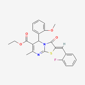 molecular formula C24H21FN2O4S B12029961 Ethyl 2-(2-fluorobenzylidene)-5-(2-methoxyphenyl)-7-methyl-3-oxo-3,5-dihydro-2H-thiazolo[3,2-a]pyrimidine-6-carboxylate CAS No. 371130-05-1
