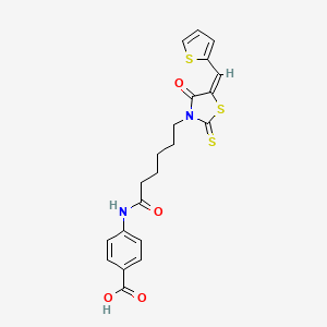 molecular formula C21H20N2O4S3 B12030000 4-({6-[(5E)-4-Oxo-5-(2-thienylmethylene)-2-thioxo-1,3-thiazolidin-3-YL]hexanoyl}amino)benzoic acid 