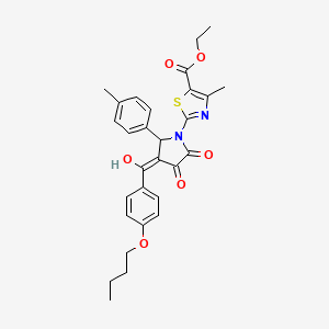 molecular formula C29H30N2O6S B12030101 Ethyl 2-(3-(4-butoxybenzoyl)-4-hydroxy-2-(4-methylphenyl)-5-oxo-2,5-dihydro-1H-pyrrol-1-YL)-4-methyl-1,3-thiazole-5-carboxylate CAS No. 609793-28-4