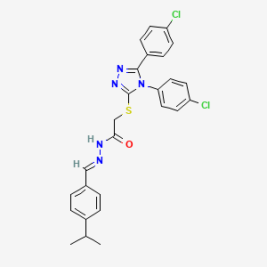 molecular formula C26H23Cl2N5OS B12030212 2-{[4,5-Bis(4-chlorophenyl)-4H-1,2,4-triazol-3-YL]sulfanyl}-N'-[(E)-(4-isopropylphenyl)methylidene]acetohydrazide 