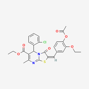 molecular formula C27H25ClN2O6S B12030274 Ethyl 2-(4-acetoxy-3-ethoxybenzylidene)-5-(2-chlorophenyl)-7-methyl-3-oxo-3,5-dihydro-2H-thiazolo[3,2-a]pyrimidine-6-carboxylate CAS No. 624726-73-4