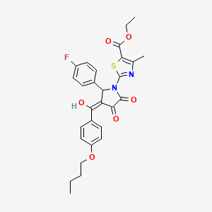 molecular formula C28H27FN2O6S B12030325 Ethyl 2-(3-(4-butoxybenzoyl)-2-(4-fluorophenyl)-4-hydroxy-5-oxo-2,5-dihydro-1H-pyrrol-1-YL)-4-methyl-1,3-thiazole-5-carboxylate CAS No. 609794-26-5