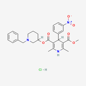 molecular formula C28H32ClN3O6 B1203046 Methyl 1-(phenylmethyl)-3-piperidinyl 1,4-dihydro-2,6-dimethyl-4-(3-nitrophenyl)-3,5-pyridinedicarboxylate monohydrochloride CAS No. 85387-35-5