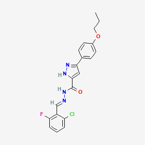 molecular formula C20H18ClFN4O2 B12030516 N'-[(E)-(2-chloro-6-fluorophenyl)methylidene]-3-(4-propoxyphenyl)-1H-pyrazole-5-carbohydrazide 
