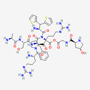 [2-[[(2S,4R)-4-hydroxypyrrolidine-2-carbonyl]amino]acetyl] (2R)-2-[(2S)-1-[(2S)-2-amino-5-(diaminomethylideneamino)pentanoyl]pyrrolidine-2-carbonyl]-2-[[(2S)-2-amino-3,3-dithiophen-2-ylpropanoyl]-[(2R)-2-[[(2S)-2-[[(2S)-2-aminopropanoyl]amino]-3-hydroxypropanoyl]amino]-3-phenylpropanoyl]amino]-5-(diaminomethylideneamino)pentanoate