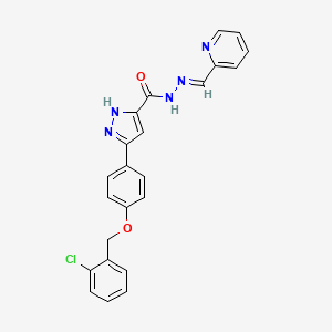 molecular formula C23H18ClN5O2 B12030627 5-(4-((2-Chlorobenzyl)oxy)phenyl)-N'-(pyridin-2-ylmethylene)-1H-pyrazole-3-carbohydrazide CAS No. 634897-26-0