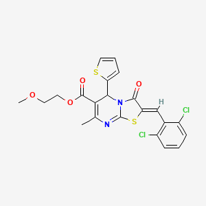 molecular formula C22H18Cl2N2O4S2 B12030635 2-Methoxyethyl 2-(2,6-dichlorobenzylidene)-7-methyl-3-oxo-5-(thiophen-2-yl)-3,5-dihydro-2H-thiazolo[3,2-a]pyrimidine-6-carboxylate CAS No. 618072-17-6