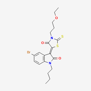 molecular formula C20H23BrN2O3S2 B12030688 5-(5-Bromo-1-butyl-2-oxoindolin-3-ylidene)-3-(3-ethoxypropyl)-2-thioxothiazolidin-4-one CAS No. 618081-34-8