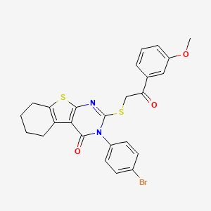 molecular formula C25H21BrN2O3S2 B12030996 3-(4-bromophenyl)-2-{[2-(3-methoxyphenyl)-2-oxoethyl]sulfanyl}-5,6,7,8-tetrahydro[1]benzothieno[2,3-d]pyrimidin-4(3H)-one 