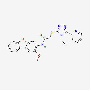 molecular formula C24H21N5O3S B12031065 2-{[4-Ethyl-5-(2-pyridinyl)-4H-1,2,4-triazol-3-yl]sulfanyl}-N-(2-methoxydibenzo[b,d]furan-3-yl)acetamide CAS No. 577989-05-0