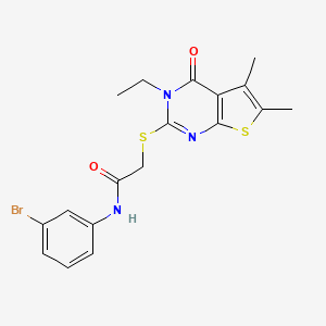 molecular formula C18H18BrN3O2S2 B12031256 N-(3-bromophenyl)-2-[(3-ethyl-5,6-dimethyl-4-oxo-3,4-dihydrothieno[2,3-d]pyrimidin-2-yl)sulfanyl]acetamide CAS No. 573948-54-6
