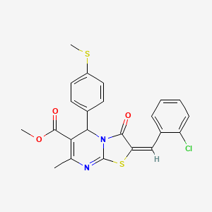 molecular formula C23H19ClN2O3S2 B12031520 Methyl 2-(2-chlorobenzylidene)-7-methyl-5-(4-(methylthio)phenyl)-3-oxo-3,5-dihydro-2H-thiazolo[3,2-a]pyrimidine-6-carboxylate CAS No. 612076-46-7