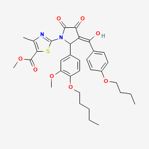 molecular formula C33H38N2O8S B12031565 methyl 2-{3-(4-butoxybenzoyl)-4-hydroxy-2-[3-methoxy-4-(pentyloxy)phenyl]-5-oxo-2,5-dihydro-1H-pyrrol-1-yl}-4-methyl-1,3-thiazole-5-carboxylate 