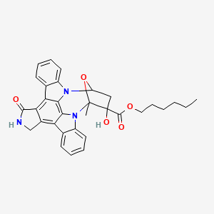 molecular formula C32H31N3O5 B1203166 (9R,10S,12S)-2,3,9,10,11,12-Hexahydro-10-hydroxy-9-meth yl-1-oxo-9,12-epoxy-1H-diindolo[1,2,3-fg:3,2,1-kl]pyrrolo[3,4-i][1,6]benzodiazocine-10-carboxylic acid, hexyl ester 