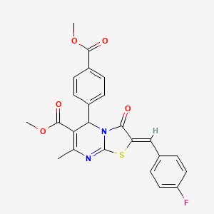 molecular formula C24H19FN2O5S B12031764 Methyl 2-(4-fluorobenzylidene)-5-(4-(methoxycarbonyl)phenyl)-7-methyl-3-oxo-3,5-dihydro-2H-thiazolo[3,2-a]pyrimidine-6-carboxylate CAS No. 612077-15-3