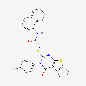 molecular formula C27H20ClN3O2S2 B12031842 2-((3-(4-Chlorophenyl)-4-oxo-4,5,6,7-tetrahydro-3H-cyclopenta[4,5]thieno[2,3-d]pyrimidin-2-yl)thio)-N-(naphthalen-1-yl)acetamide CAS No. 586994-97-0