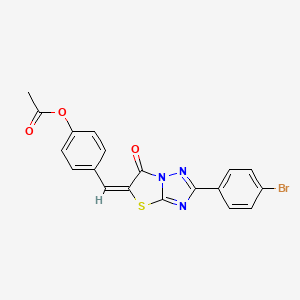 molecular formula C19H12BrN3O3S B12031849 4-[(E)-(2-(4-bromophenyl)-6-oxo[1,3]thiazolo[3,2-b][1,2,4]triazol-5(6H)-ylidene)methyl]phenyl acetate CAS No. 606960-55-8
