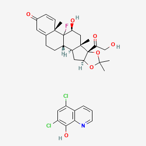 molecular formula C33H36Cl2FNO7 B1203186 5,7-dichloroquinolin-8-ol;(1S,2S,4S,8S,9S,11S,13S)-12-fluoro-11-hydroxy-8-(2-hydroxyacetyl)-6,6,9,13-tetramethyl-5,7-dioxapentacyclo[10.8.0.02,9.04,8.013,18]icosa-14,17-dien-16-one 