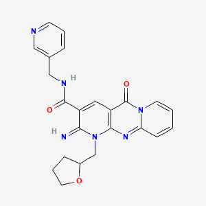 molecular formula C23H22N6O3 B12031872 6-imino-2-oxo-7-(oxolan-2-ylmethyl)-N-(pyridin-3-ylmethyl)-1,7,9-triazatricyclo[8.4.0.03,8]tetradeca-3(8),4,9,11,13-pentaene-5-carboxamide 