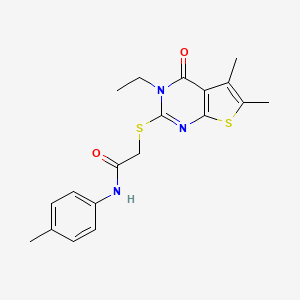 molecular formula C19H21N3O2S2 B12031979 2-((3-Ethyl-5,6-dimethyl-4-oxo-3,4-dihydrothieno[2,3-d]pyrimidin-2-yl)thio)-N-(p-tolyl)acetamide CAS No. 618427-68-2