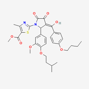 molecular formula C33H38N2O8S B12032430 methyl 2-{3-(4-butoxybenzoyl)-4-hydroxy-2-[4-(isopentyloxy)-3-methoxyphenyl]-5-oxo-2,5-dihydro-1H-pyrrol-1-yl}-4-methyl-1,3-thiazole-5-carboxylate 