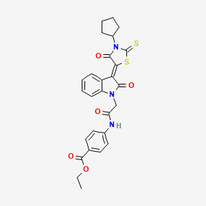 molecular formula C27H25N3O5S2 B12032497 ethyl 4-({[(3Z)-3-(3-cyclopentyl-4-oxo-2-thioxo-1,3-thiazolidin-5-ylidene)-2-oxo-2,3-dihydro-1H-indol-1-yl]acetyl}amino)benzoate 