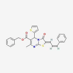 molecular formula C28H22N2O3S2 B12032618 Benzyl 7-methyl-3-oxo-2-(3-phenylallylidene)-5-(thiophen-2-yl)-3,5-dihydro-2H-thiazolo[3,2-a]pyrimidine-6-carboxylate CAS No. 617697-12-8