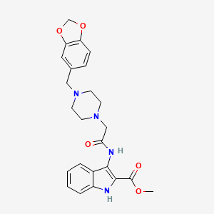 molecular formula C24H26N4O5 B1203270 3-[[2-[4-(1,3-benzodioxol-5-ylmethyl)-1-piperazinyl]-1-oxoethyl]amino]-1H-indole-2-carboxylic acid methyl ester 