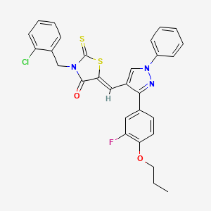 molecular formula C29H23ClFN3O2S2 B12032811 (5Z)-3-[(2-chlorophenyl)methyl]-5-[[3-(3-fluoro-4-propoxyphenyl)-1-phenylpyrazol-4-yl]methylidene]-2-sulfanylidene-1,3-thiazolidin-4-one CAS No. 623936-23-2