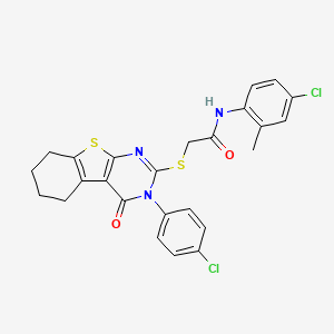 molecular formula C25H21Cl2N3O2S2 B12032840 N-(4-chloro-2-methylphenyl)-2-{[3-(4-chlorophenyl)-4-oxo-3,4,5,6,7,8-hexahydro[1]benzothieno[2,3-d]pyrimidin-2-yl]sulfanyl}acetamide CAS No. 477313-46-5