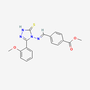 molecular formula C18H16N4O3S B12032938 Methyl 4-(((3-(2-methoxyphenyl)-5-thioxo-1H-1,2,4-triazol-4(5H)-yl)imino)methyl)benzoate CAS No. 478256-62-1