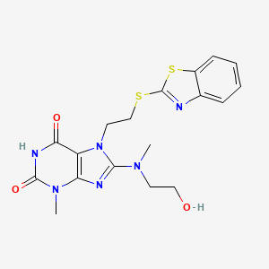 molecular formula C18H20N6O3S2 B12033005 7-[2-(1,3-benzothiazol-2-ylsulfanyl)ethyl]-8-[(2-hydroxyethyl)(methyl)amino]-3-methyl-3,7-dihydro-1H-purine-2,6-dione CAS No. 476482-73-2