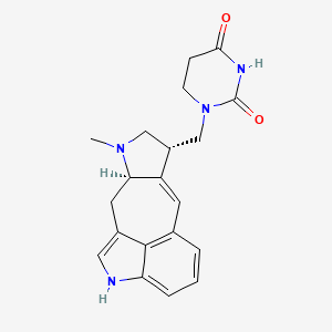 molecular formula C20H22N4O2 B1203318 (7R-cis)-Dihydro-1-((2,7,8,9,9a,10-hexahydro-9-methylpyrrolo(3',2':5,6)cyclohept(1,2,3-cd)indol-7-yl)methyl)-2,4(1H,3H)-pyrimidinedione CAS No. 113869-44-6