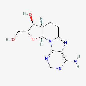 molecular formula C12H15N5O3 B1203333 (2R,4R,5S,6S)-12-amino-4-(hydroxymethyl)-3-oxa-1,10,13,15-tetrazatetracyclo[7.7.0.02,6.011,16]hexadeca-9,11,13,15-tetraen-5-ol CAS No. 99901-16-3
